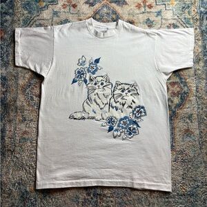 Vintage Cats And Flowers T-shirt Size XL